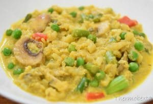 cauliflower risotto thermomix close up in white bowl