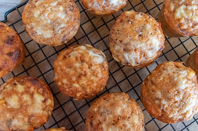 mexi muffins on cooling rack, birds eye view