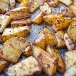 thermomix potato wedges, cooked, on tray