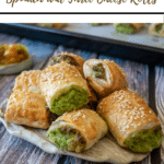 spinach and cheese rolls on rustic cream coloured plate on wooden background with text 'thermobexta thermomix spinach and three cheese rolls thermobexta'