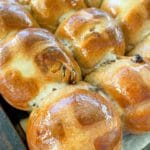 close up of hot cross buns on tray pin