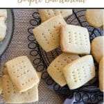 shortbread rectangles on plate and next to plate pinterest image